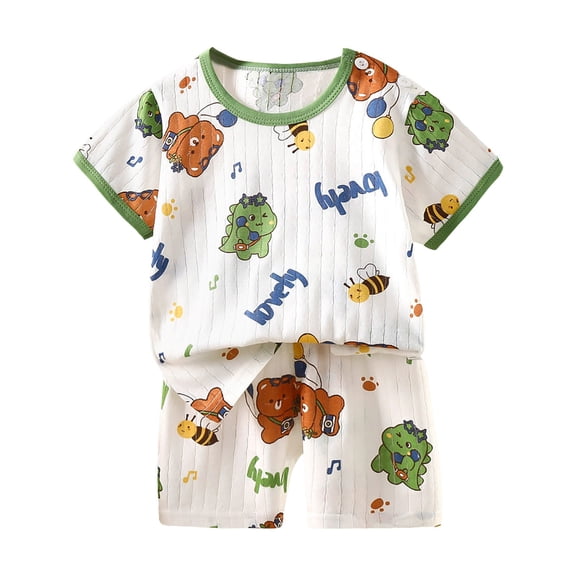 XZNPDUCQ Toddler Girls Short Sets Outfits Short Sleeve T-Shirt Tops and Elastic Shorts SetsSet kids Casual Elastic Shorts 2Pcs Dailywear Green，3-4 Years