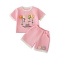 thumbnail image 1 of XZNPDUCQ Toddler Girls Short Sleeve Polo T Shirts Top and Elastic Shorts Cartoon Print Set 2Pcs Summer Set kids Casual Elastic Shorts 2Pcs Dailywear Pink，18-24 Months, 1 of 9