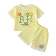 thumbnail image 1 of XZNPDUCQ Toddler Girls Short Sleeve Polo T Shirts Top and Elastic Shorts Cartoon Print Set 2Pcs Summer Set kids Casual Elastic Shorts 2Pcs Dailywear Yellow，6-12 Months, 1 of 9