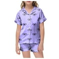 thumbnail image 1 of XZNPDUCQ Toddler Girls Summer Outfit Short Sleeve T Shirt Elastic Shorts Outfits Beach Casual 2Pcs kids For 6 12 18 24 Months 2T 3T 4T 5T Dailywear Purpleï¼8-9 Years, 1 of 5