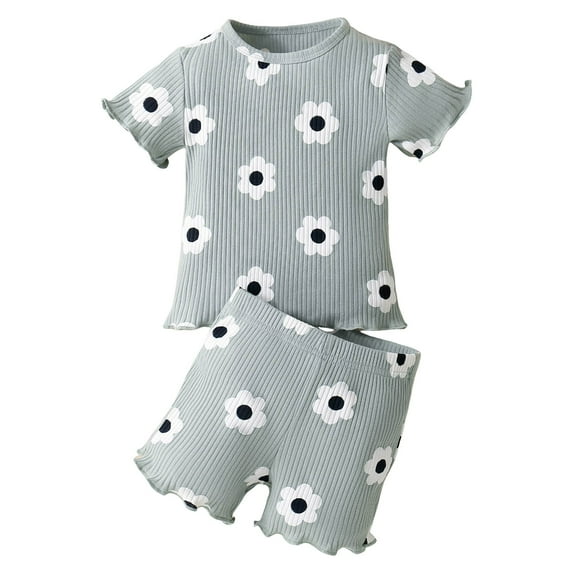 XZNPDUCQ Toddler Girls Summer Outfit Short Sleeve T-Shirt Tops Elastic Waist Shorts Set Girls Clothes Cartoon Print kids For 6 12 18 24 Months 2T 3T 4T 5T Dailywear Green,4-5 Years