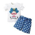 thumbnail image 1 of XZNPDUCQ Toddler Girls Summer Short Sleeve T-Shirt Tops Elastic Shorts Set 2Pcs 2PCS Set kids Casual Elastic Shorts 2Pcs Dailywear Blue，4-5 Years, 1 of 5