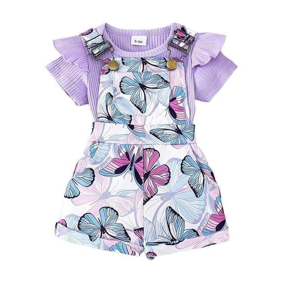 XZNPDUCQ Toddler Girls's Girls Short Sleeve T-Shirt and Short Set Girls Summer Cartoon Prints Tops Elastic Shorts kids For 6 12 18 24 Months 2T 3T 4T 5T Dailywear Purple,12-18 Months