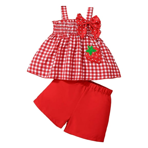 XZNPDUCQ Toddler Kid Girl Outfits Clothes Floral Short Sleeve T-Shirt Top + Waist Pocketed Summer Short Sets 4-7T Girl Clothes T-Shirt Set 18-24 Months Red
