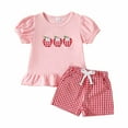 thumbnail image 1 of XZNPDUCQ Toddler Kids Girls Summer Short Sleeve T Shirts Tops Shorts Outfits Clothes Set Outfits for Big Girls Casual Elastic Shorts 2Pcs Dailywear Pink，6-12 Months, 1 of 9