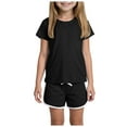 thumbnail image 1 of XZNPDUCQ Toddler Kids Little Girl Summer Clothes Set 6 12 18 24 Months 2T 3T 4T 5T Short Sleeve Print T shirt Tops with Camouflage Pattern Shorts 2 Pcs Outfit Dailywear Black，5-6 Years, 1 of 9