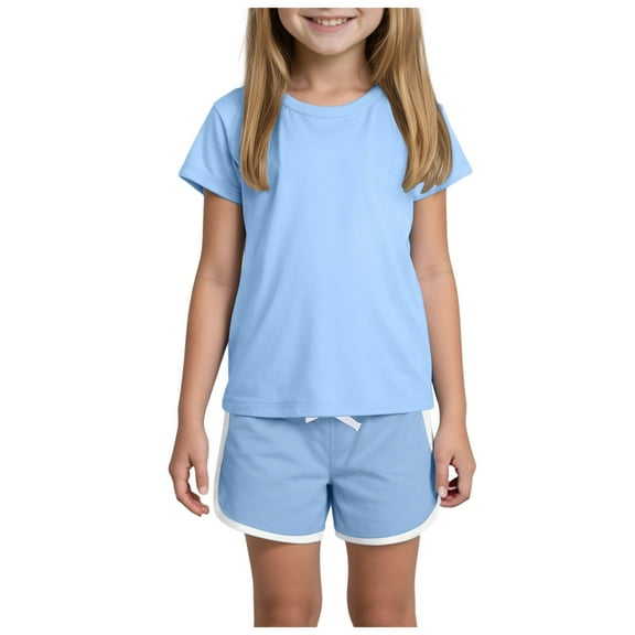 XZNPDUCQ Toddler Kids Little Girl Summer Clothes Set 6 12 18 24 Months 2T 3T 4T 5T Short Sleeve Print T shirt Tops with Camouflage Pattern Shorts 2 Pcs Outfit Dailywear Blue,3-4 Years