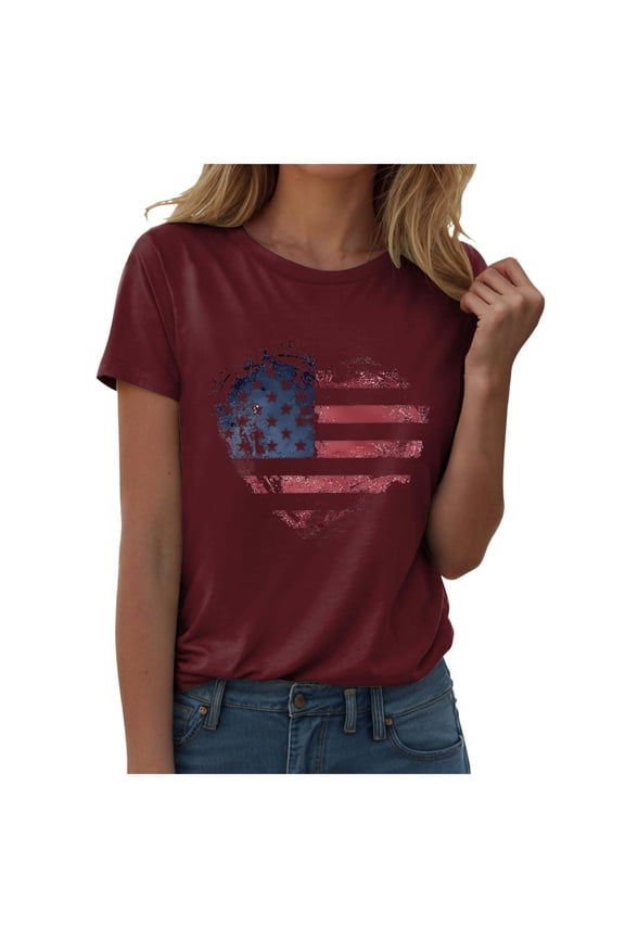 Vintage Distressed American Flag 4th Of July Shirts Women Ameri Can Flag Patriotic T Shirts USA Star Graphic Tee Tops Patriotic Gift (S,A117-Wine)