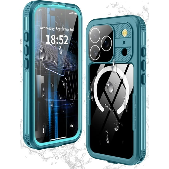 XZQFDC2025 New Magnetic for iPhone 17 Pro Case-Waterproof, Built-in Screen & Camera Protector-IP68 Underwater Full Body 16FT Military Dropproof Shockproof Case for 17 Pro 6.3''- Blue