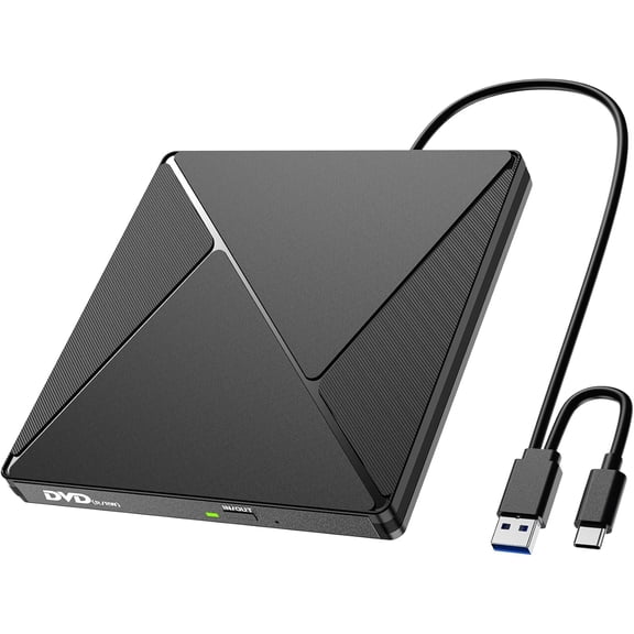 EQthropy External CD/DVD Drive, USB 3.0 & Type-C Portable DVD Burner, Plug-and-Play, CD/DVD +/-RW Rewriter for Windows, Mac OS, Linux Laptop Desktop All-in-One PC