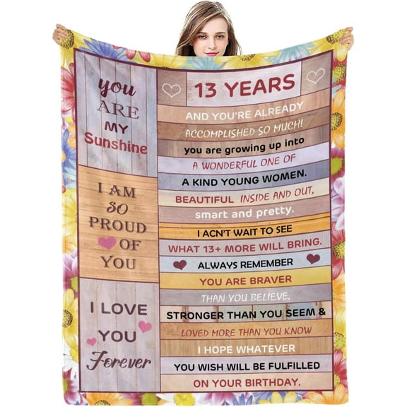 XZYG 13 Years Birthday Throw Blanket Gifts for Girls Birthday Themed Gifts for Women Christmas Birthday Gifts for Girls Birthday Throw Decor for Bedroom Living Room Sofa Couch(30*40inch)