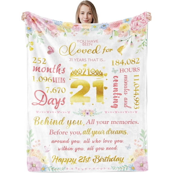 XZYG 21st Birthday Blanket Gifts for Her Happy 21st Birthday Throw Blanket for Women Best 21st Birthday Gifts Ideas for Daughter Girls Bday Present(40*50inch)