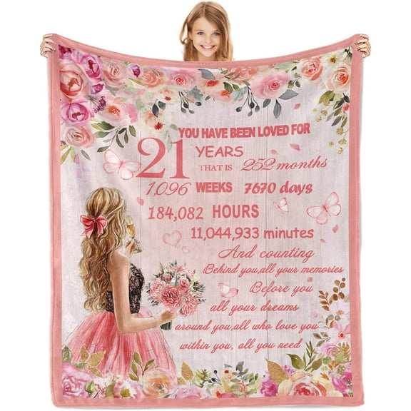 XZYG 21st Birthday Gift for Her Blanket Gifts for 21 Year Old Girl 21st Birthday Gift Idea 21 Year Old Girl Gift for Birthday Throw Blanket for Women 21st Birthday Decoration for Girl(50*60inch)