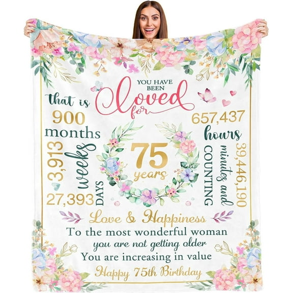 XZYG 75th Birthday Gifts for Women 75th Birthday Decorations Gifts for 75th Birthday Happy 75th Birthday Gifts Best 75th Birthday Gift Ideas 1948 75 Year Old Gifts for Mom Grandma Blanket(50*60inch)