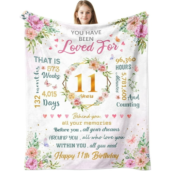 XZYG Birthday Gifts for 11 Year Old Girls Throw Blanket 11 Year Old Girl Birthday Gift Ideas 11th Birthday Gifts for Girls Birthday Presents for 11 Yr Old Girls(50*60inch)
