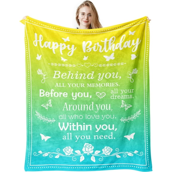 XZYG Birthday Gifts for Women/Men/Her/Him Blanket Yellow Green&Blue Happy Birthday Decorations Women/Men Throw Blankets Bday Gift for Women/Men Unique Best Birthday Gift Ideas(50*60inch)
