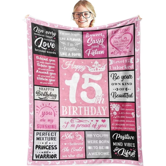 XZYG Gift for 15 Year Old Girl 15 Year Old Girl Gift Ideas 15th Birthday Gifts for Girls Birthday Gifts for 15 Year Old Girl 15 Birthday Decorations for Girls Blanket(60*80inch)