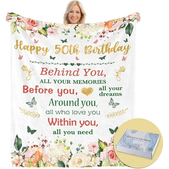 XZYG Happy 50th Birthday Gifts for Women with Gift Box Gifts for Women Turning 50 50 Year Old Gift Ideas for Her Blanket for 50th Birthday Decorations for Women(40*50inch)