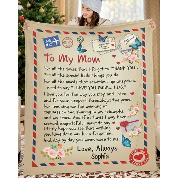 XZYG Personalized to My Mom Blanket Letter Blanket from Son Meaning Gift Birthday Mothers Day Christmas Fleece Blanket(30*40inch)