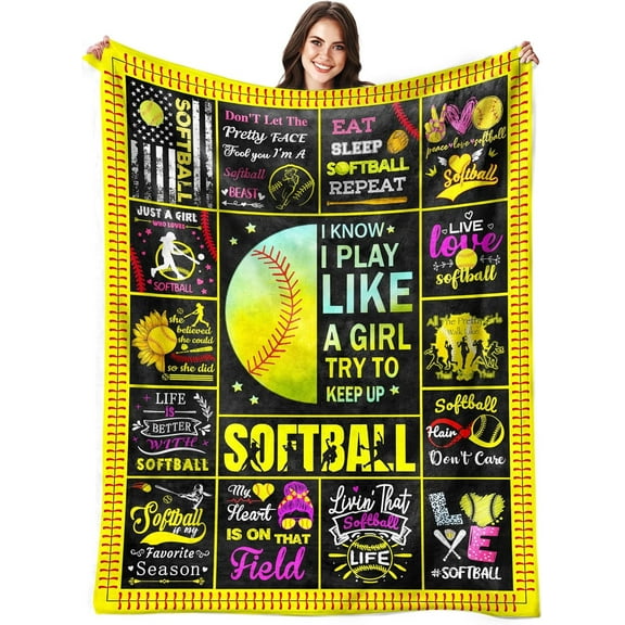 XZYG Softball Blanket Gifts for Girls Women Super Soft Softball Flannel Throw Lightweight Blanket Softball Lovers Gifts for Adults Kids Bed Sofa All Season(50*60inch)