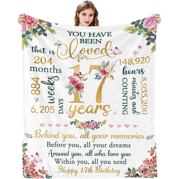 XZYG Sweet 17th Birthday Gifts Ideas for Girls 17th Birthday Decorations Happy 17th Birthday Gifts for Daughter Sister Birthday Blanket(60*80inch)