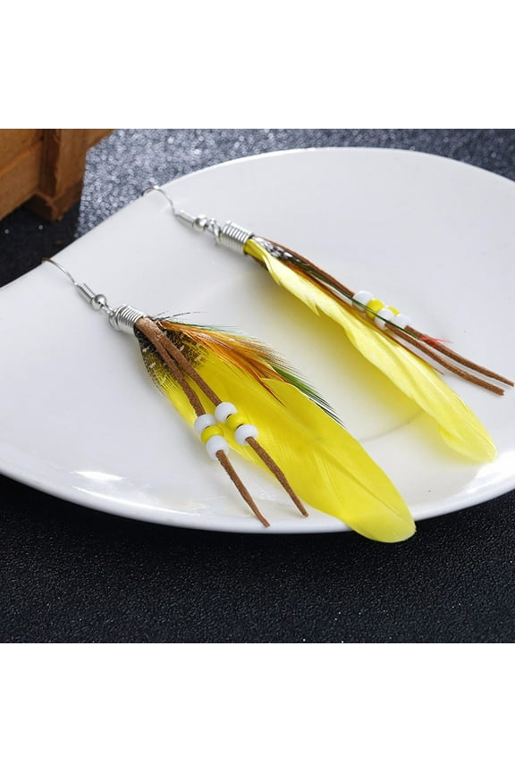 Bohemian Style Bead Tassel Feather Earrings Fashion Feather Chain Dangle Earring Flat Back Earrings for Women Star Earrings Large Stud Earrings for Women Double Lobe Piercing Earrings Set Fruit