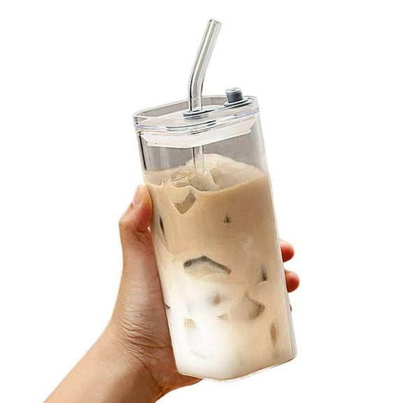 XZYYR Heat Straw Glass Cup 400ML Cold Drink Cup Juice Cup With Lid Milk Cup Glass Texture Suitable For Beverage Use Coffee Cup Us245mug Porcelain Mugs Bulk Vintage Glass Coffee Mug Insulated Travel