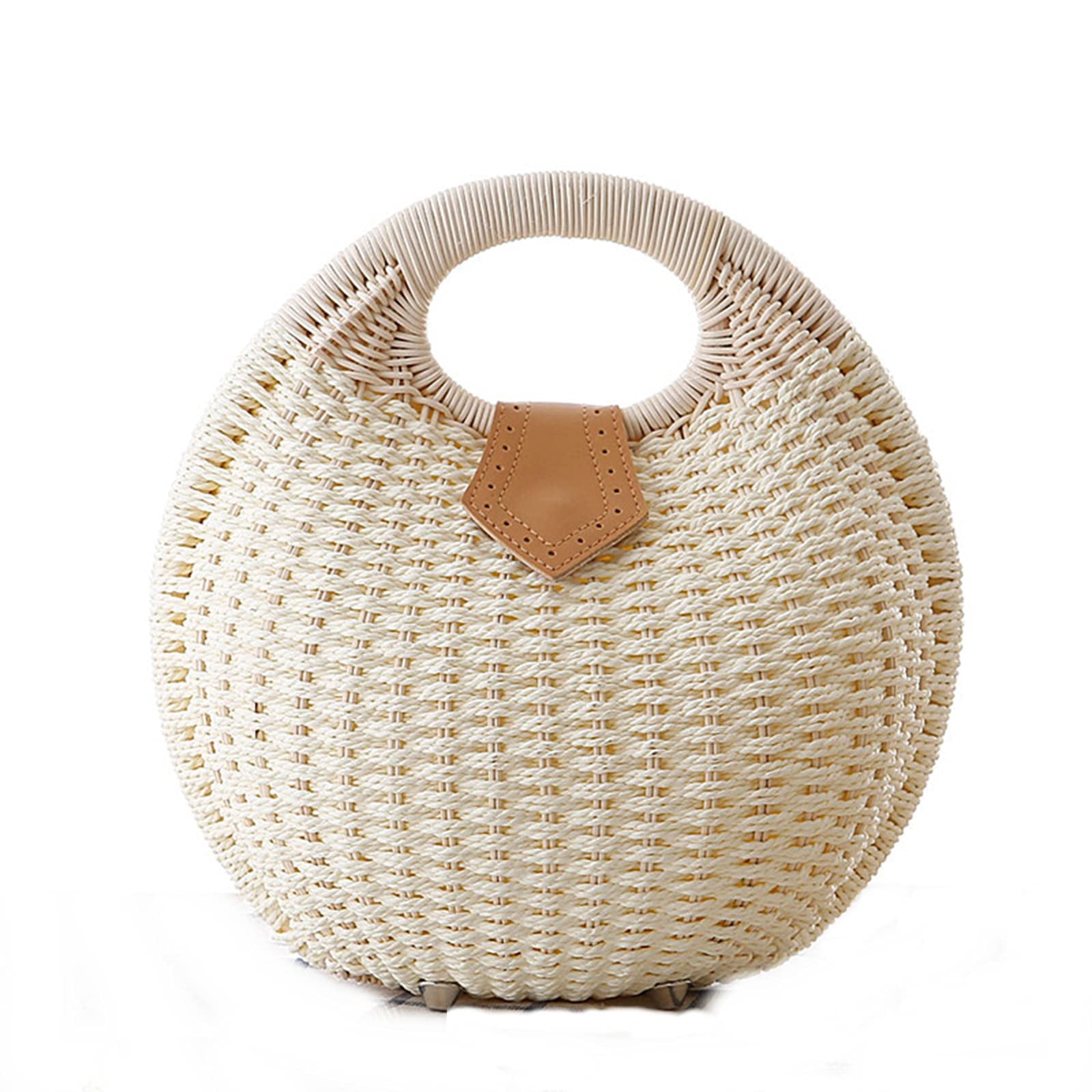 XZZ Straw Bags for Women,Hand-woven Straw Shell Bag Handle Ring Tote ...