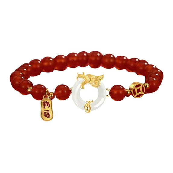 XZZjjl 4th of the July Necklace Chains Gold 2024 Chinese New Year Bracelets Bracelet Chinese Zodiac Feng Shui Stretch Bracelets New Year Gifts for Women Unisex Jewelry
