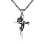 XZZjjl Ornament Stainless Steel Necklace Necklace Light and Titanium Steel Colorfast Jewelry Rose Crosss Necklace for Men and Women