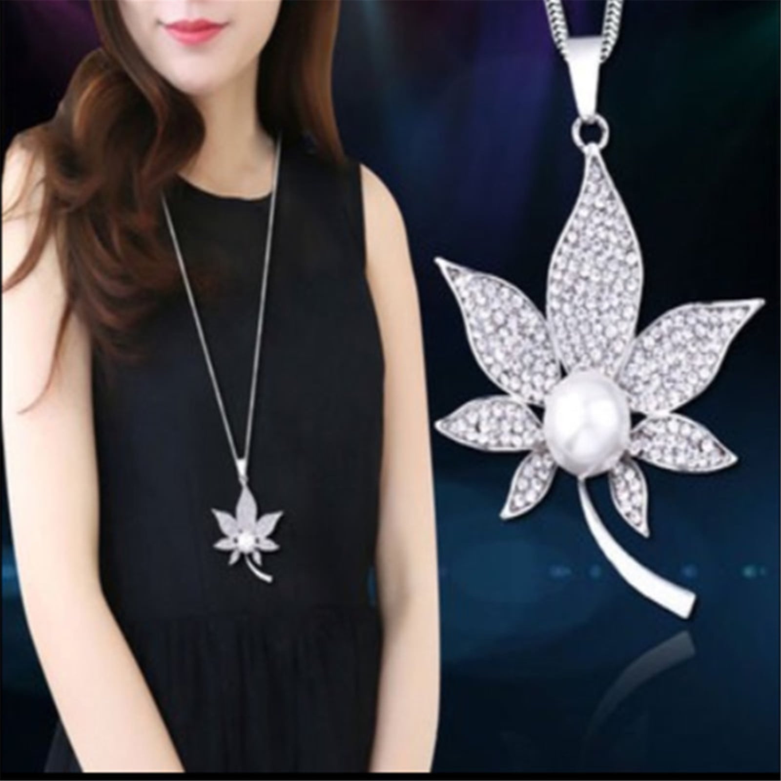 XZZjjl Pearls Maple Leaf Diamond Pearl Fashion Maple Leaf Long Korean