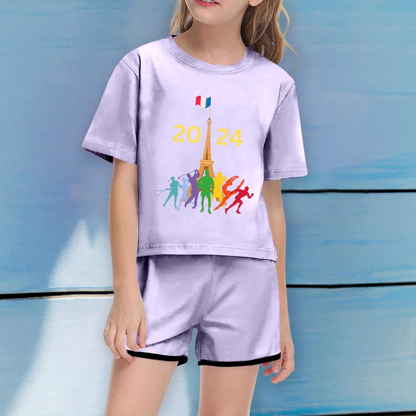 XZZjjl Simple Cute Outfits Outfits For Teen Kids Girl Child Short Sleeve Prints T Shirt Trendy Girl Sports Fans Tops Shorts Set Walmart