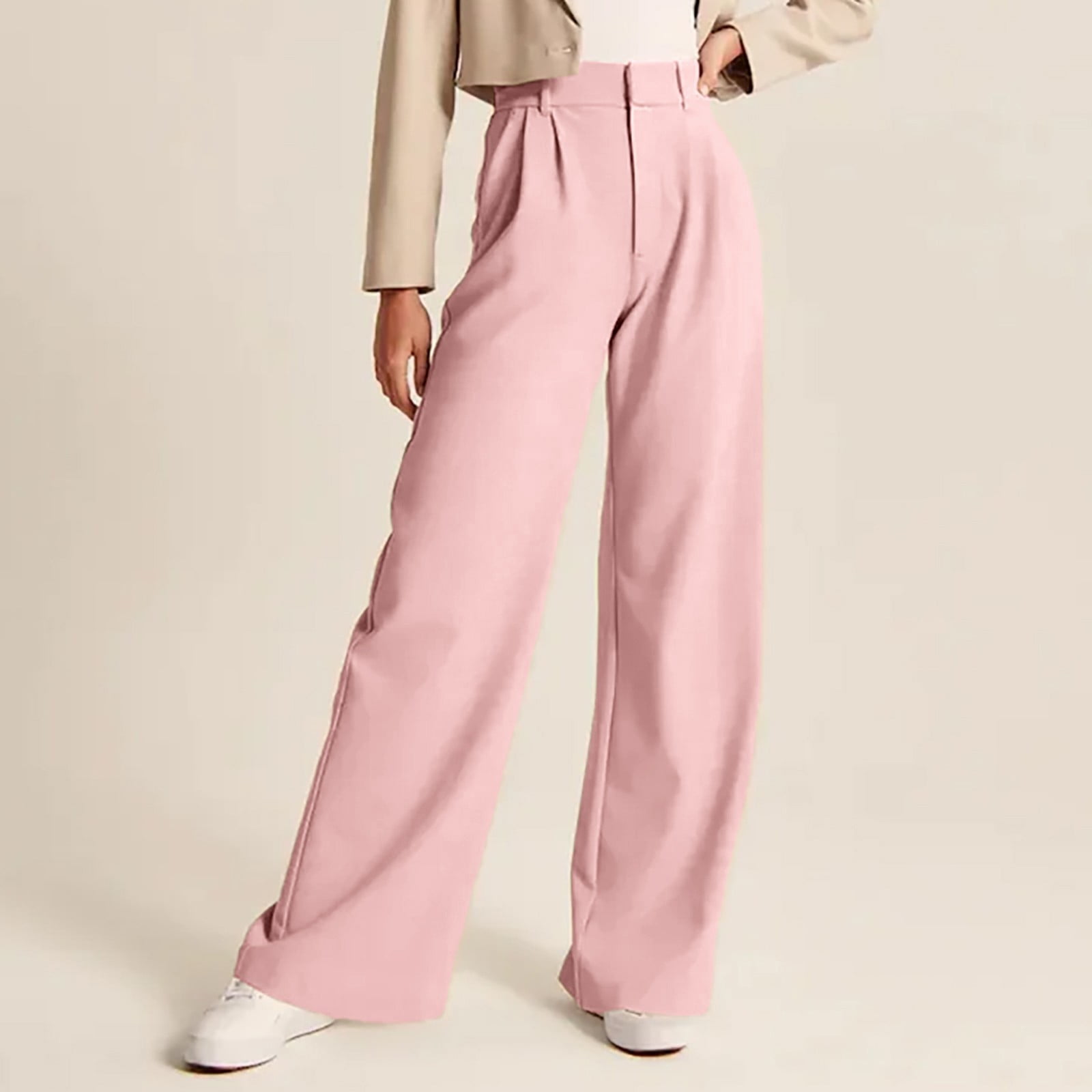 XZZjjl Womens Casual Wide Leg Dress Pants High Waist Tailored Button Down Trousers with Pockets Express Pants for Women Slim Fit Walmart