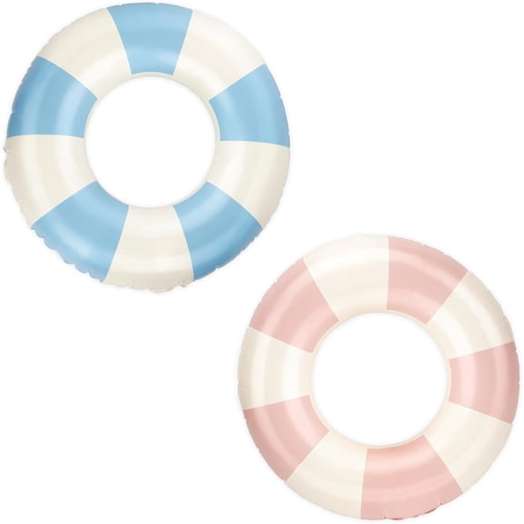 XZtimes 2 Pack Inflatable Swim Rings Pink and Blue Pool Floaties 22.8 Inch