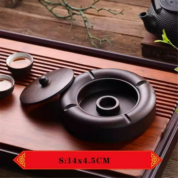 XaTanion Ashtray Ash Tray With Lid Solid Wood Ashtray Large Ashtray Outdoor Ashtray,Black,5.51*1.77 Inch