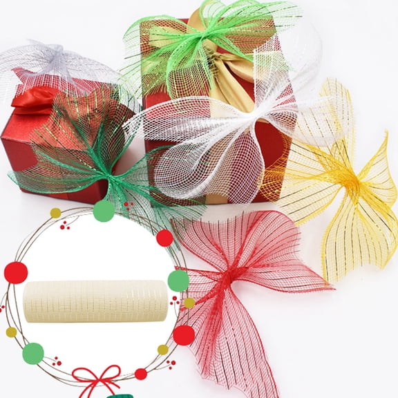 XaTanion Decorative Mesh Fabric Poly Mesh Ribbon With Metallic Foil Each Roll For Wreaths Swags Bows Wrapping And Decorating,Beige1,15*8CM