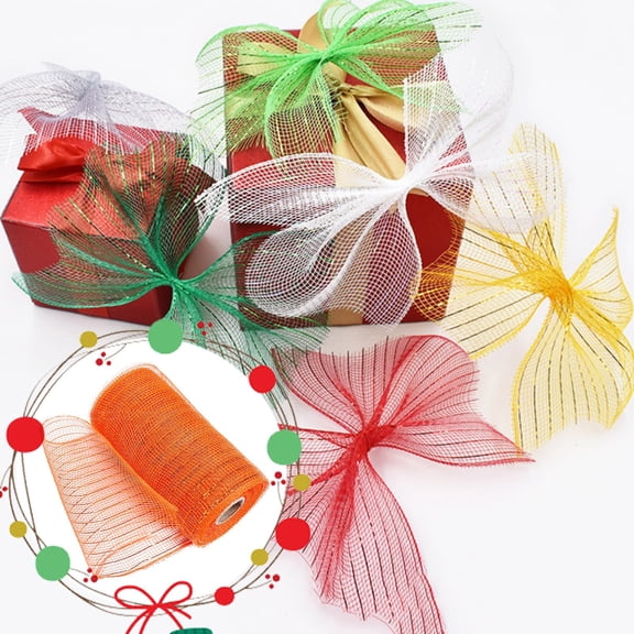 XaTanion Decorative Mesh Fabric Poly Mesh Ribbon With Metallic Foil Each Roll For Wreaths Swags Bows Wrapping And Decorating,Orange,15*8CM
