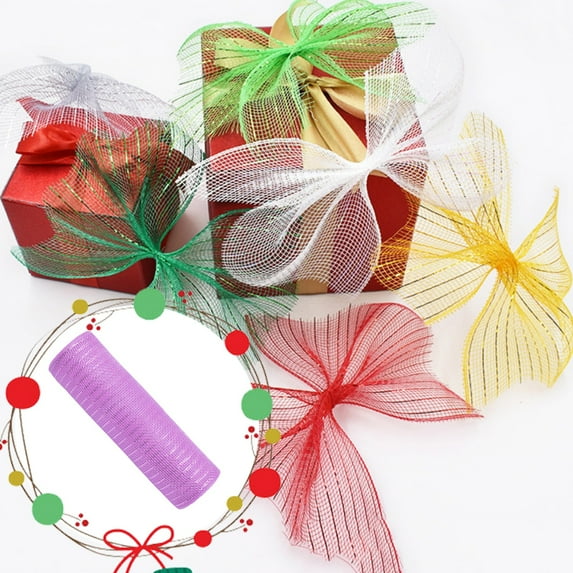 XaTanion Decorative Mesh Fabric Poly Mesh Ribbon With Metallic Foil Each Roll For Wreaths Swags Bows Wrapping And Decorating,Purple,10.62*3.54 Inch
