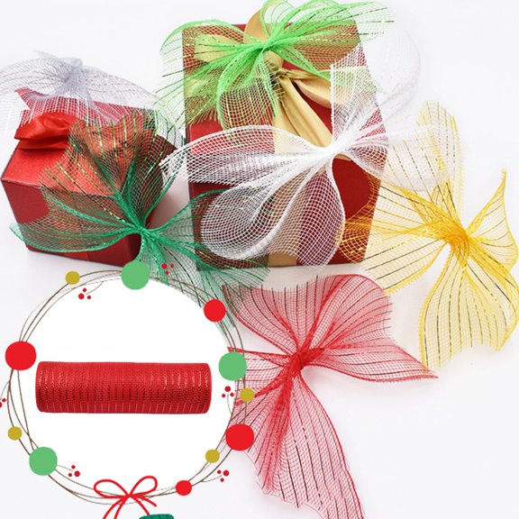 XaTanion Decorative Mesh Fabric Poly Mesh Ribbon With Metallic Foil Each Roll For Wreaths Swags Bows Wrapping And Decorating,Red,15*8CM