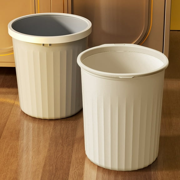 XaTanion Trash Can 8L Trash Can With Pressing Ring Plastic Wastebasket Round Garbage Container For Bathroom Kitchen Bedroom,Beige,21.5*23.5CM