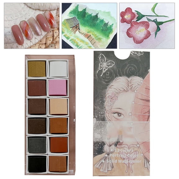 XaTanion 12-Color Pearlescent Glitter Watercolor Paint Set, 5*12.5CM