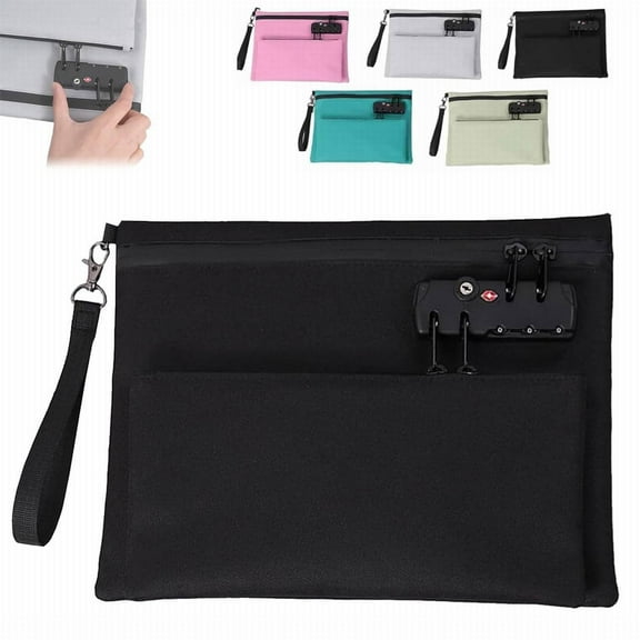 XaTanion Travel Lock Bag Bag with Lock and Zipper Double Layer Anti Handbag with Combination Men & Women's Locking Accessories for Id Valuable Storage,Black,11.4*8.6 inch