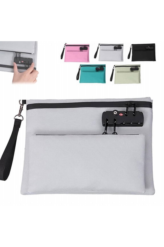 Travel Lock Bag Bag with Lock and Zipper Double Layer Anti Handbag with Combination Men & Women's Locking Accessories for Id Valuable Storage,Grey,11.4*8.6 inch