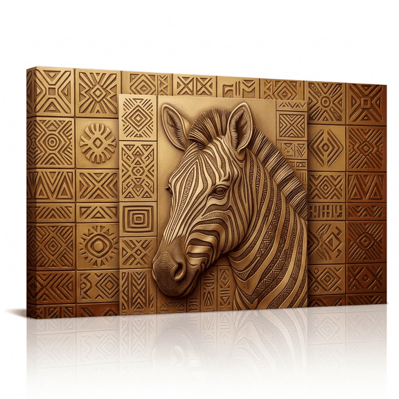 XaaKee African Mosaic Canvas Wall Art Patterned Zebra Animal Portrait Art Prints Inner Framed 18*12Inch