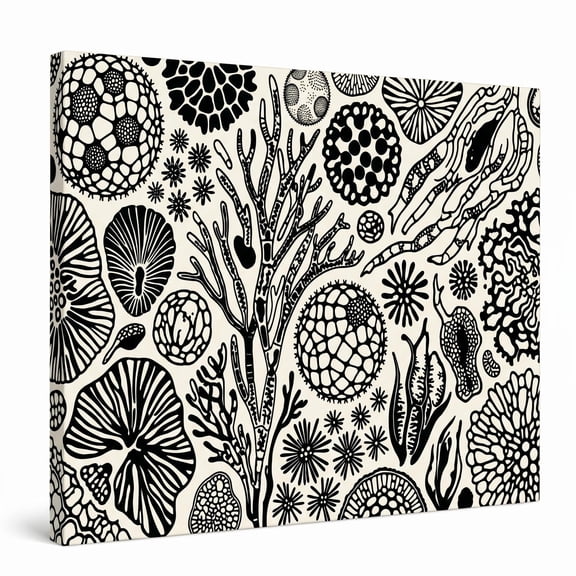 XaaKee Art Prints Algae Forms Botanical Canvas Wall Art Flat Vector Canvas Prints Inner Framed 18*12Inch