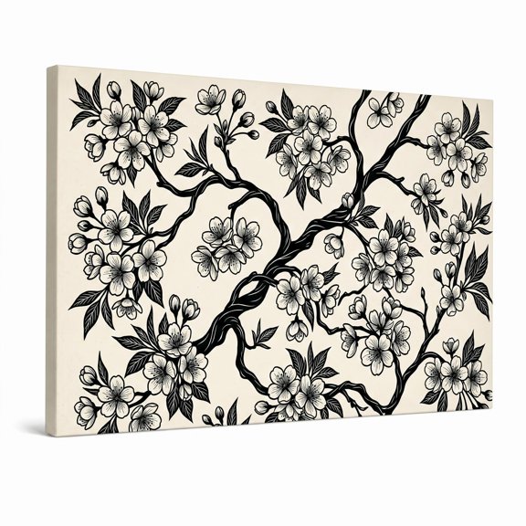 XaaKee Art Prints Canvas Wall Art Cherry Blossoms Floral Pattern Artwork Mid-Century Modern Inner Framed 18*12Inch