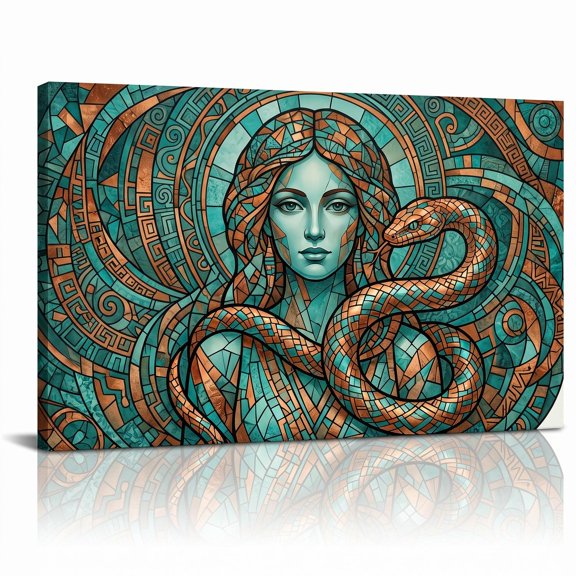XaaKee Art Prints Canvas Wall Art Copper Scales Mystical Woman Portrait Canvas Prints Wall Art Inner Framed 18*12Inch