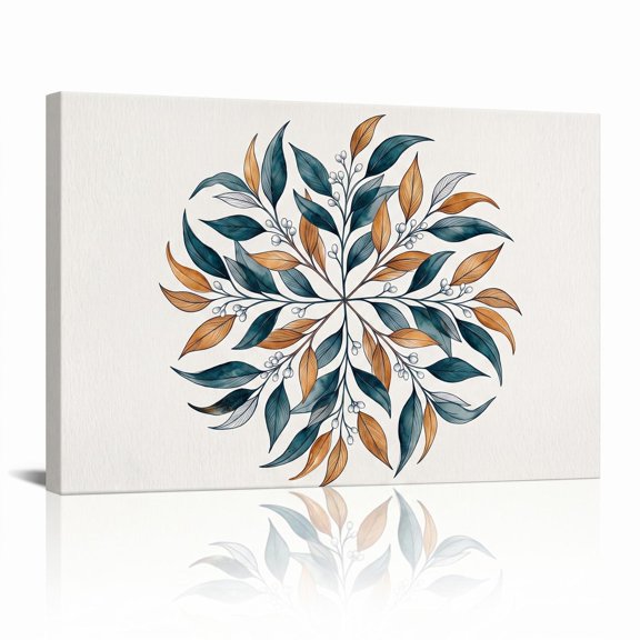 XaaKee Art Prints Radial Foliage Symmetrics 0058 Magnolia Grandiflora Modern Canvas Wall Art Prints Inner Framed 18*12Inch