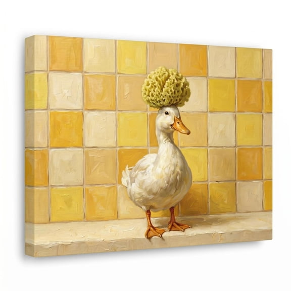 XaaKee Art Prints White Duck Oil Painting Pattern Whimsical Decor Inner Framed 18*12Inch