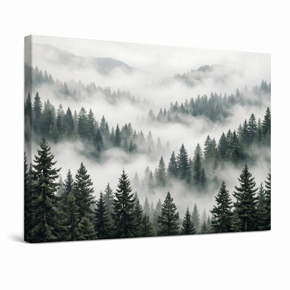 XaaKee Atmospheric Haze Canvas Prints Serene Forest Canopy Minimalist Pine Woods Nature Background Pattern Wall Print Inner Framed 1812Inch